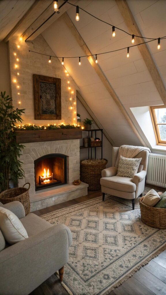 Cozy fireplace lounge in loft