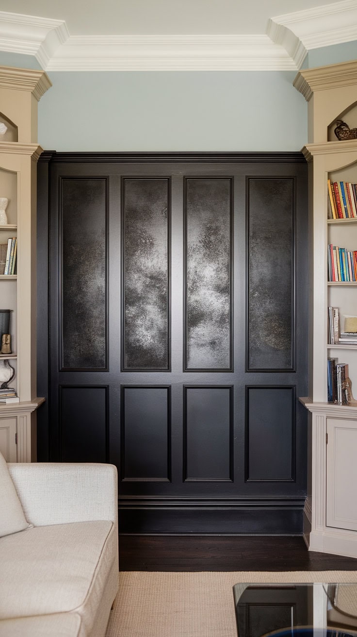 Living room with dark classic wainscoting