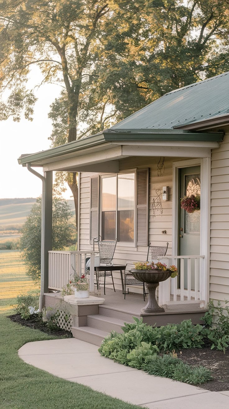 Inviting ranch house small porch with open seating and cottage touches