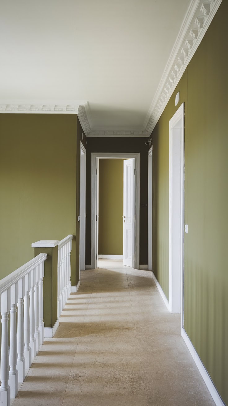 Olive Green Monochrome Hallway with Accent