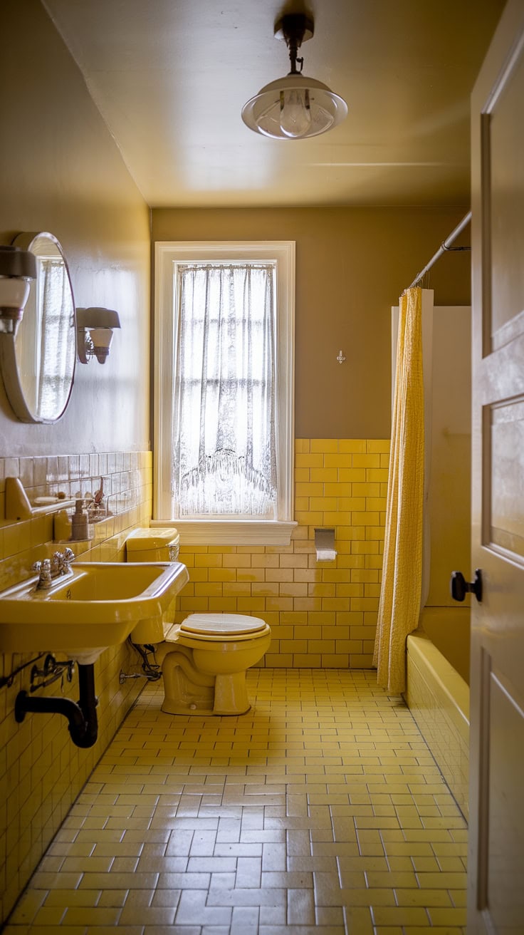 Yellow tile retro bathroom