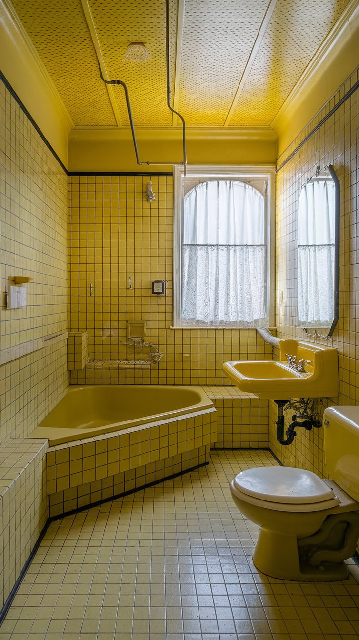 Sunny yellow tiled bathroom