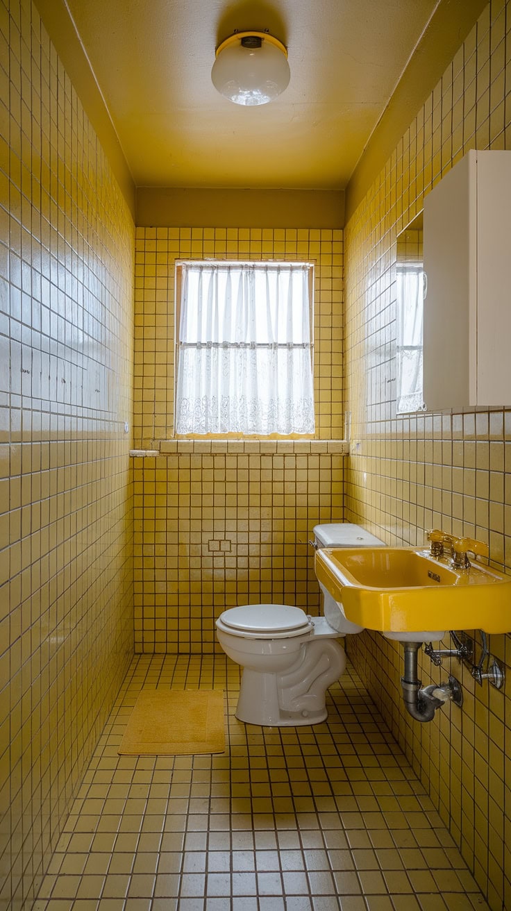 Vibrant yellow tiles in bathroom