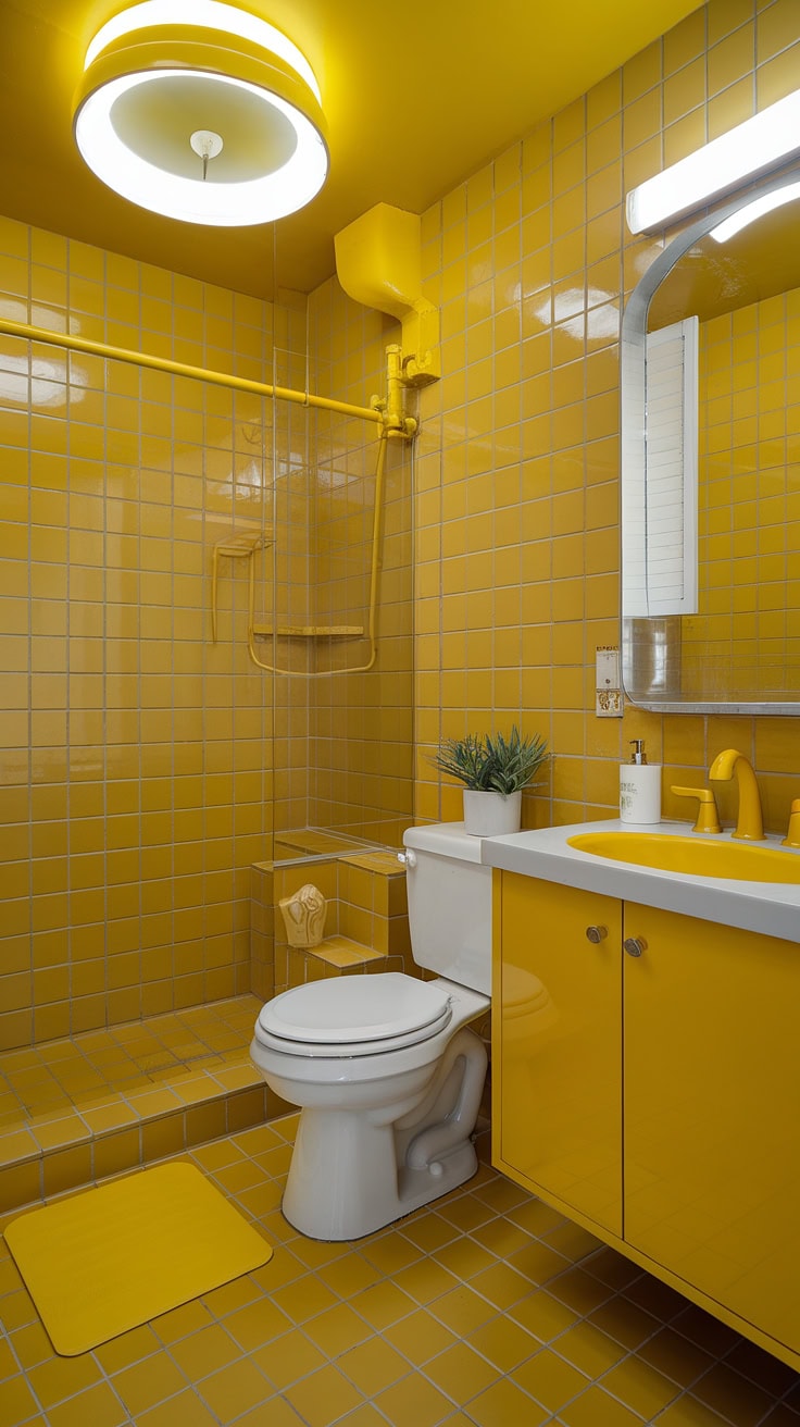 Bright yellow bathroom tiles