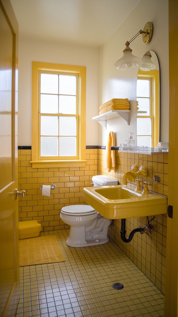 Immersive yellow tile bathroom
