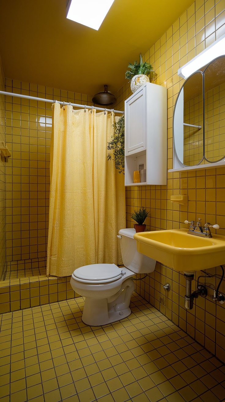 Yellow sink and toilet in retro bathroom