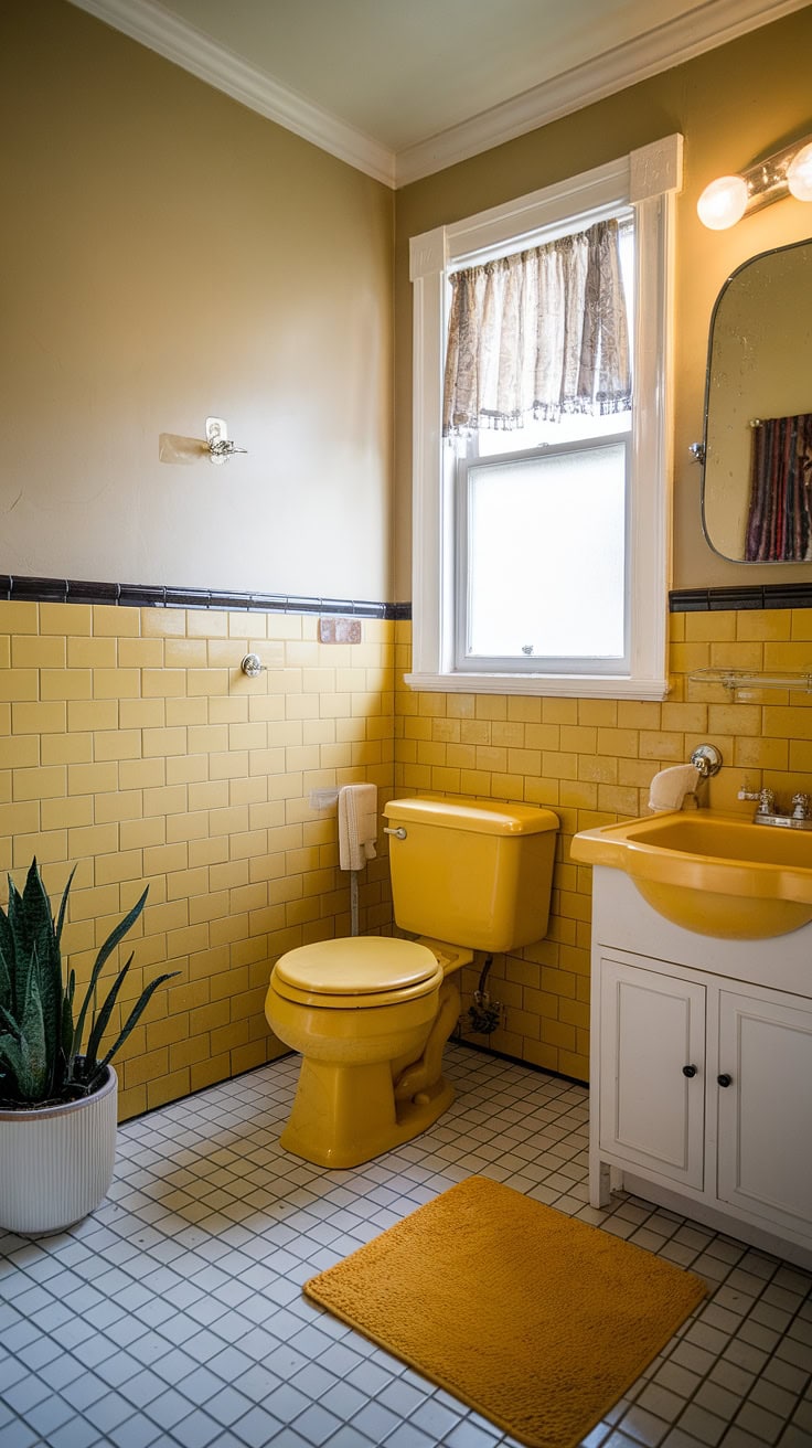 Vintage charm yellow tile bathroom