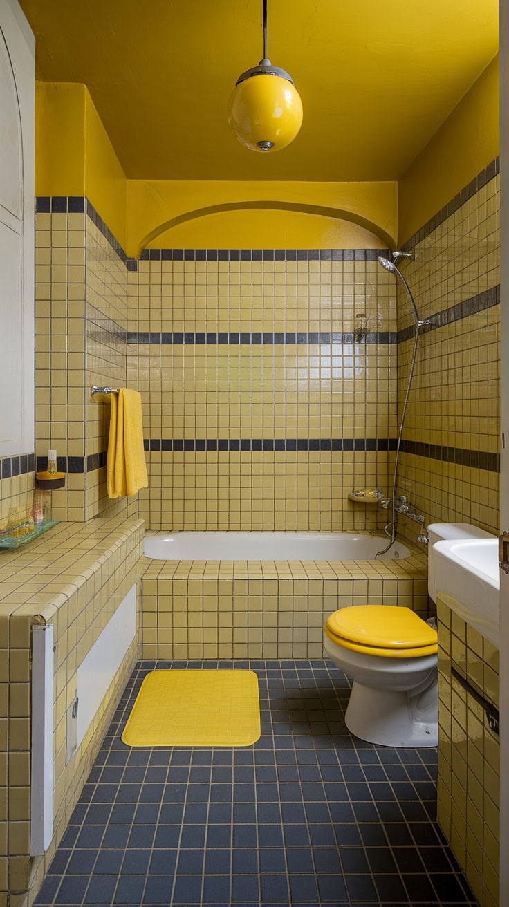 70s inspired yellow tile bathroom