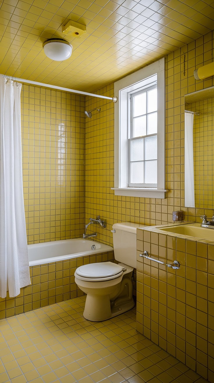 Immersive yellow tile bathroom