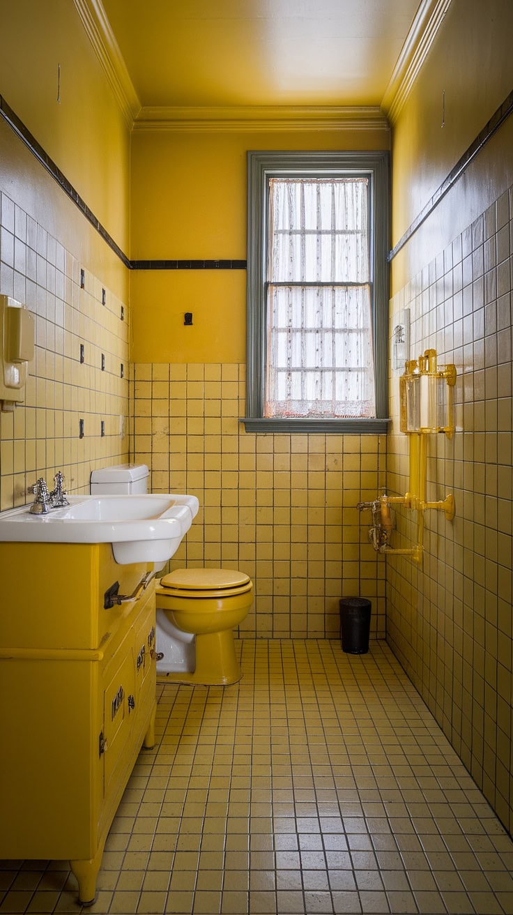 Coordinated yellow bathroom with vintage feel