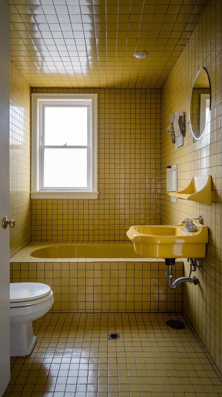 Sunny yellow bathroom with retro fixtures