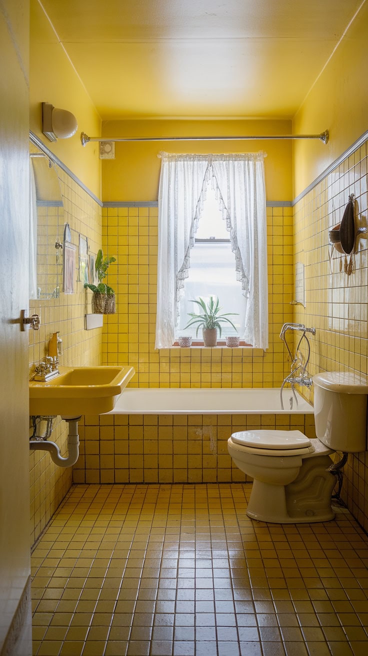 Sunshine yellow tiled bathroom