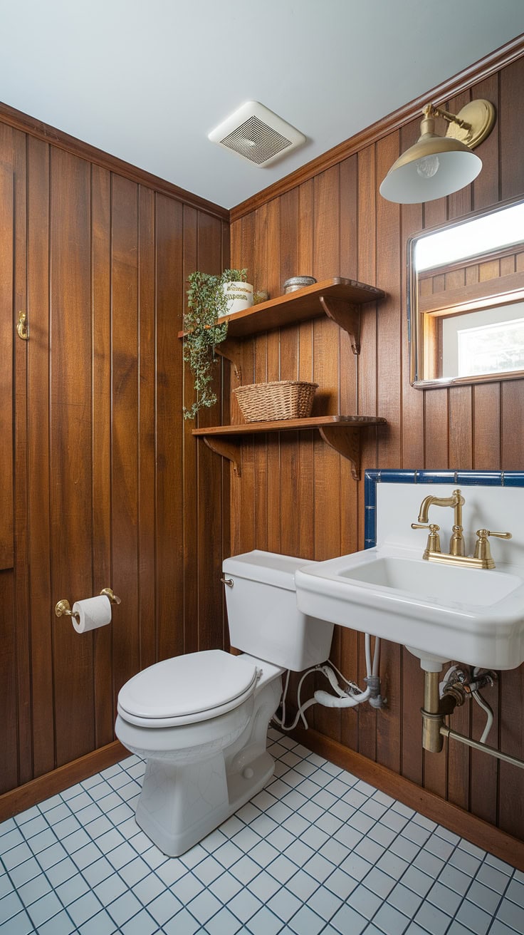 Bathroom with wood and brass nautical details