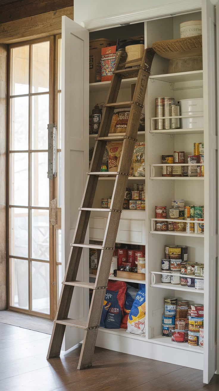 Rustic kitchen with vintage ladder storage