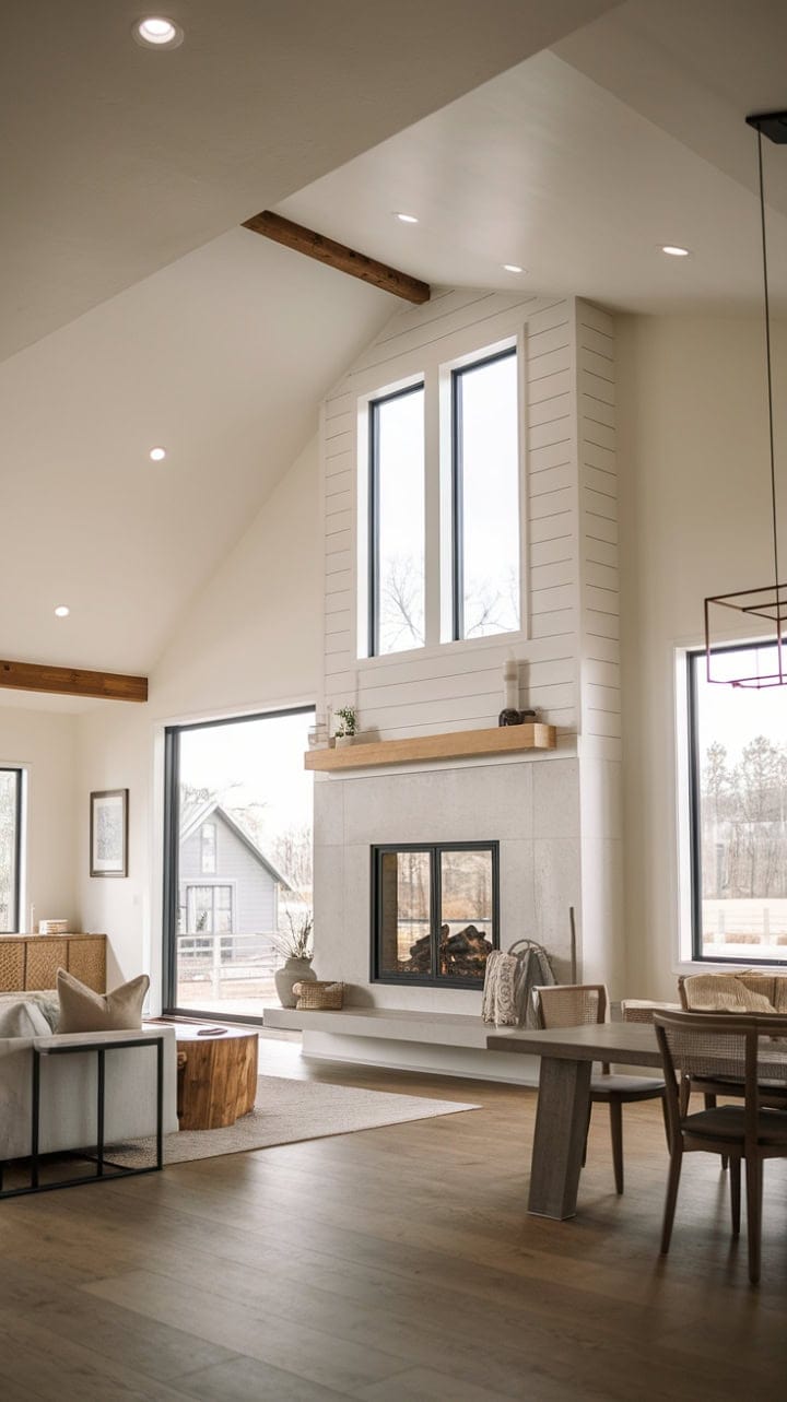 Sunlit modern farmhouse with cozy ambiance and minimalist design