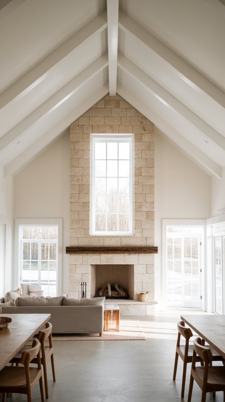 Sunlit modern farmhouse with rustic charm and minimalist decor