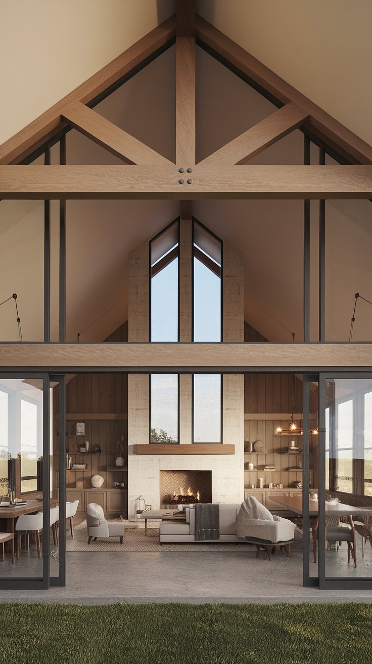 Vaulted ceiling and exposed beams in modern farmhouse