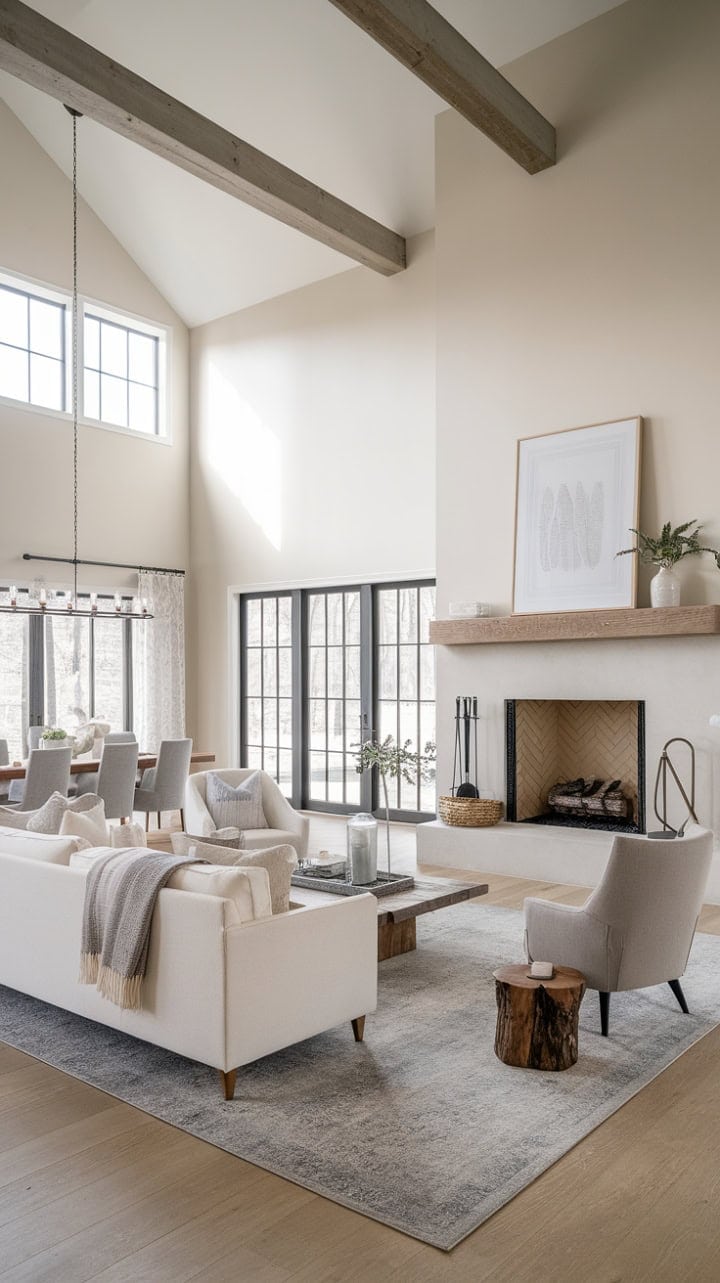 Comfortable modern farmhouse with spacious seating and warm accents