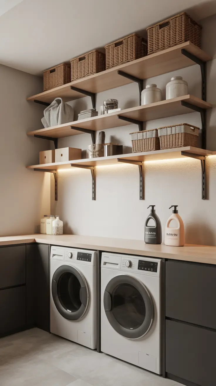 Contemporary Laundry Room Shelving