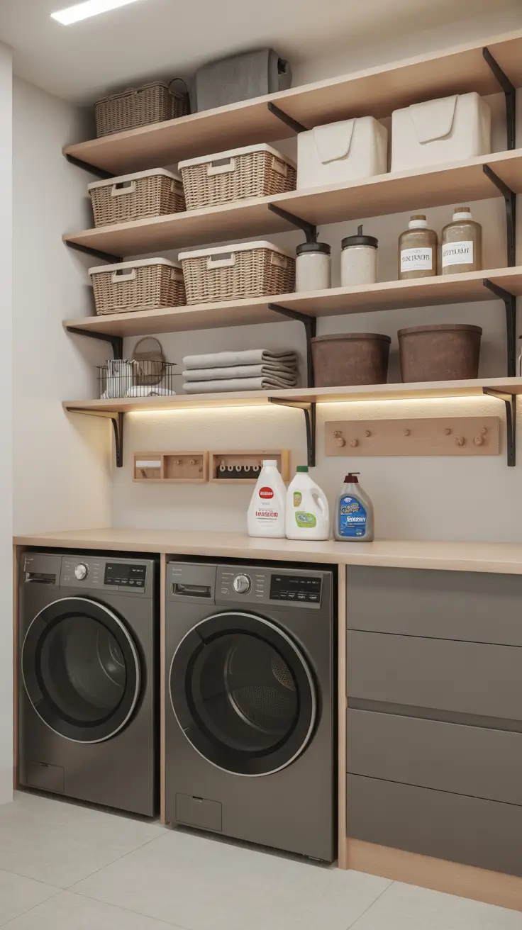 Contemporary Laundry Room Shelving