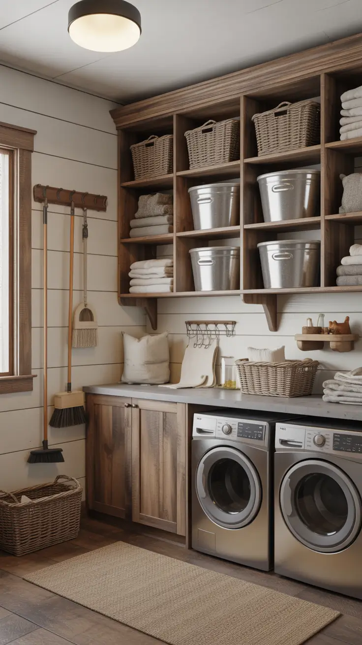 Rustic Laundry Room Storage