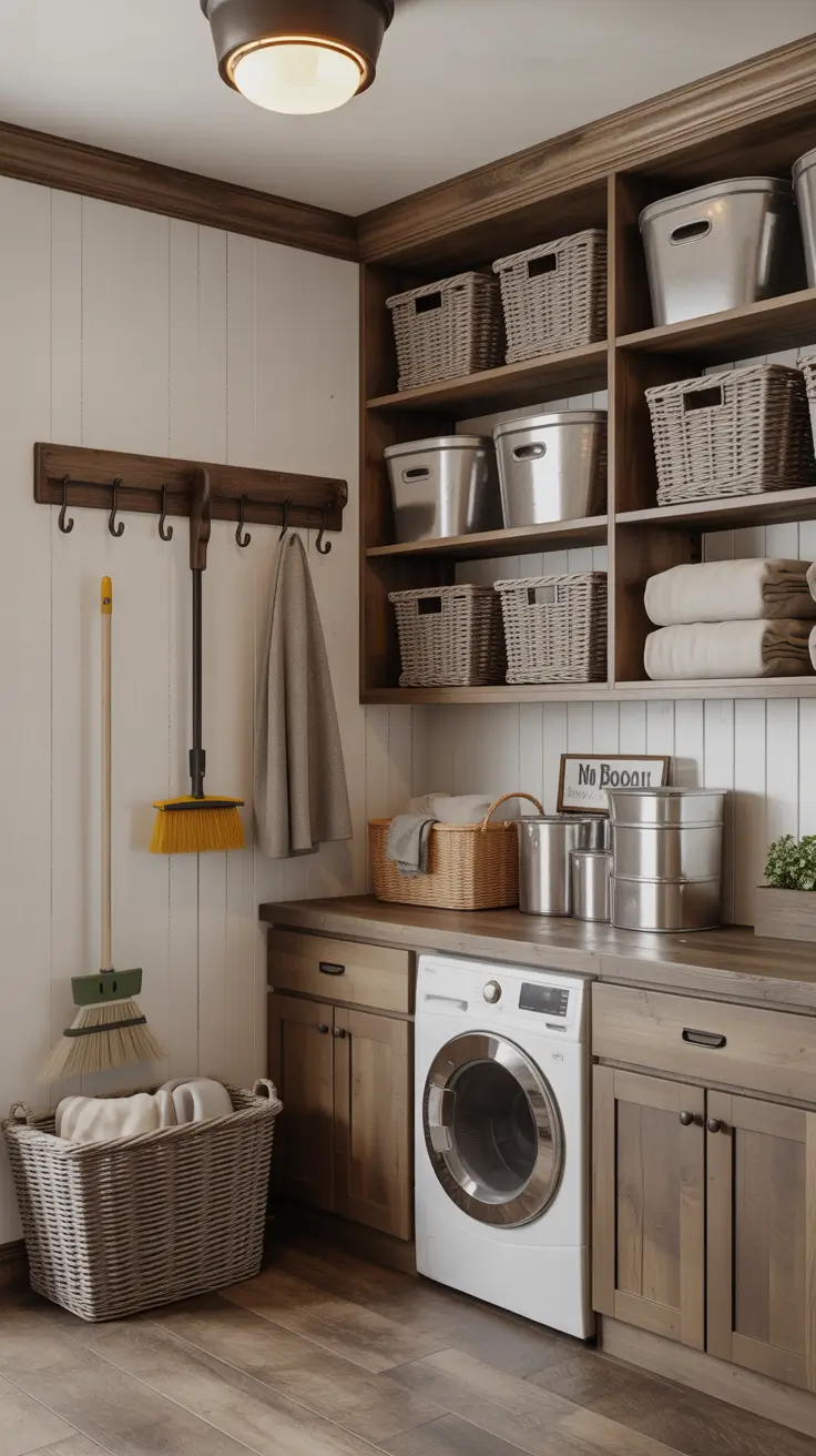 Rustic Laundry Room Storage
