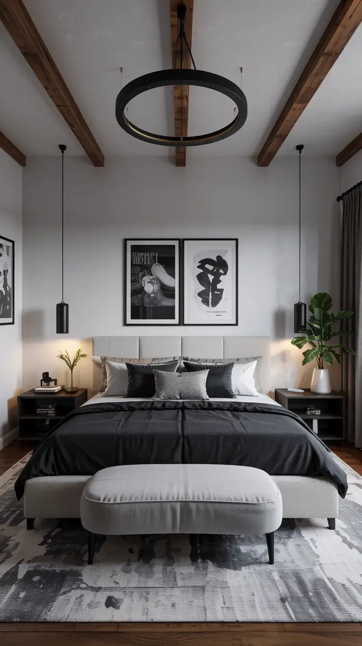 Elegant Black and White Bedroom Furniture and Bedding