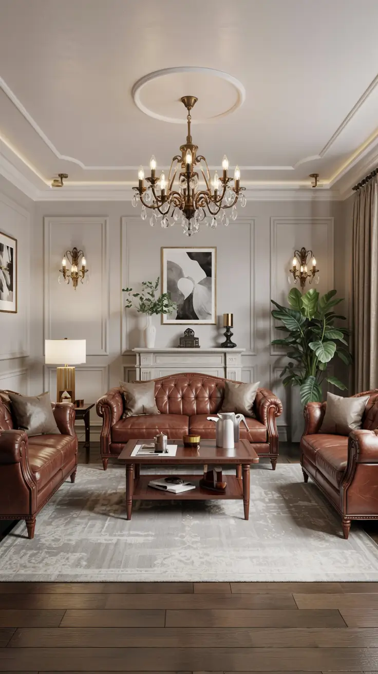 Luxurious brown leather sofa