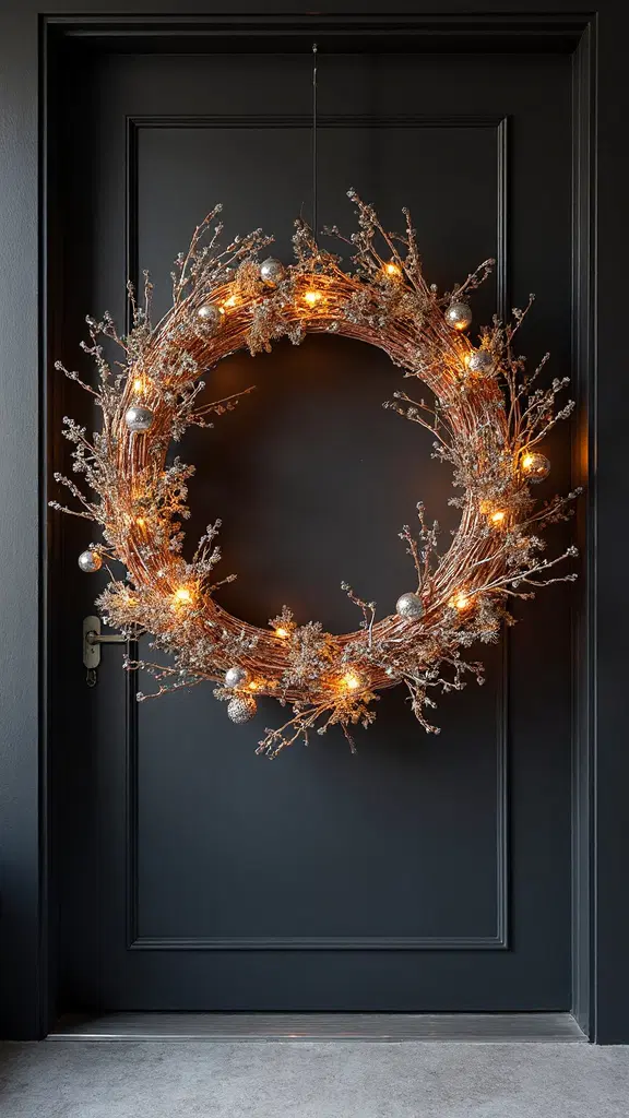 metallic holiday wreath with natural accents