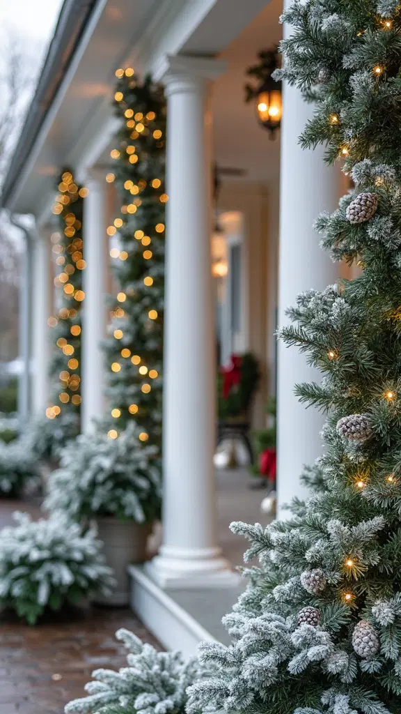 holiday porch with garlands and warm decor