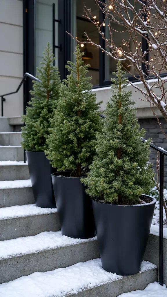 streamlined potted evergreens