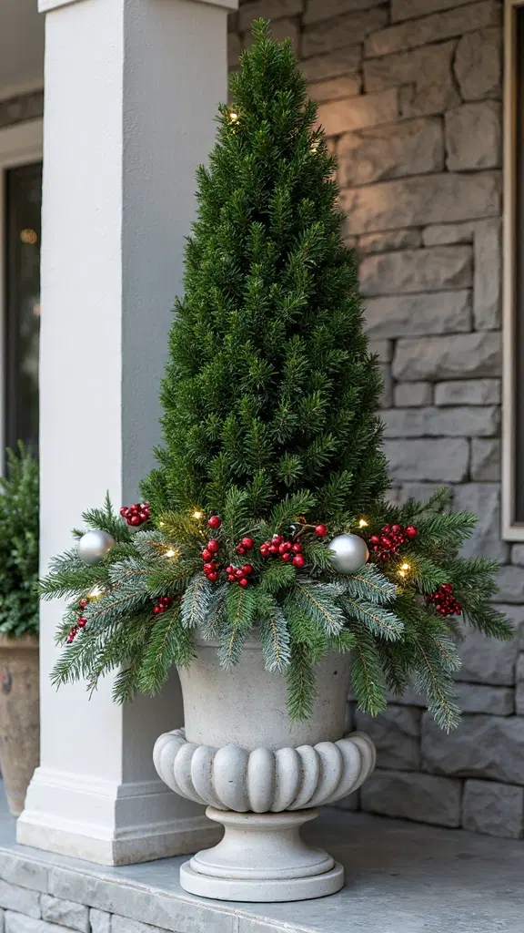 multi-layered seasonal evergreen holiday planter
