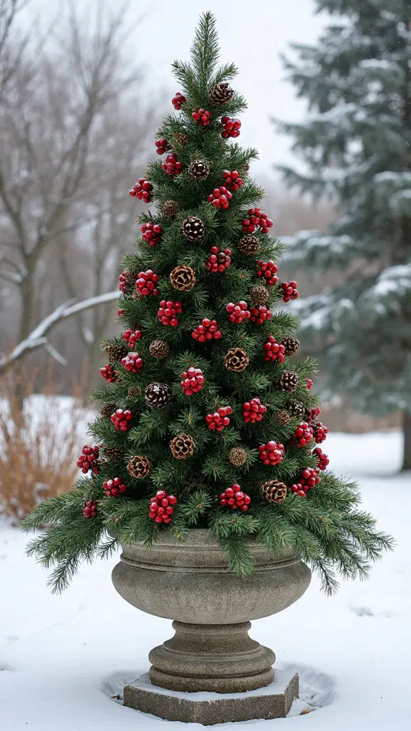 natural pine cone and berry topiary centerpiece