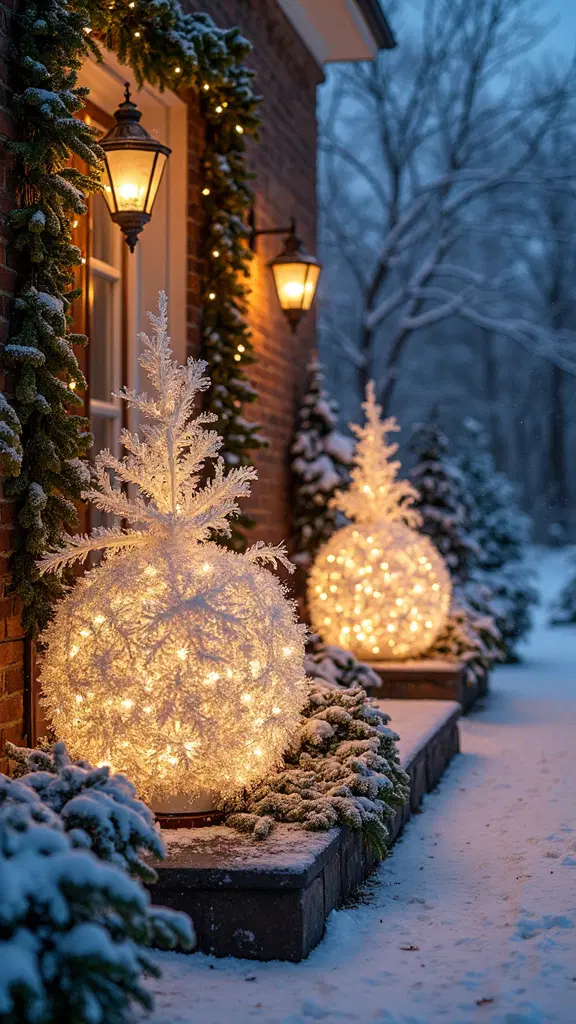 sparkling snowflake ball topiaries