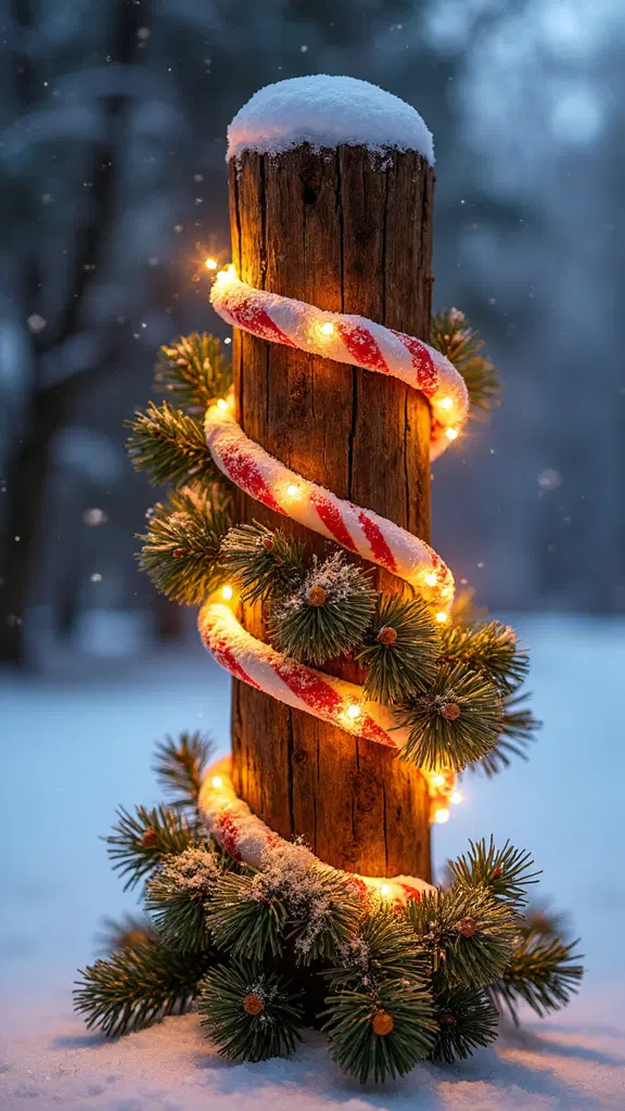 outdoor festive candy cane display
