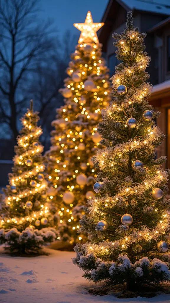 elegant holiday topiaries and trees outdoors