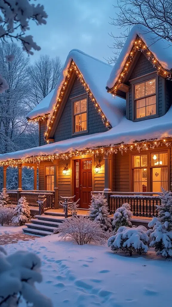 decorative holiday lights on roofline