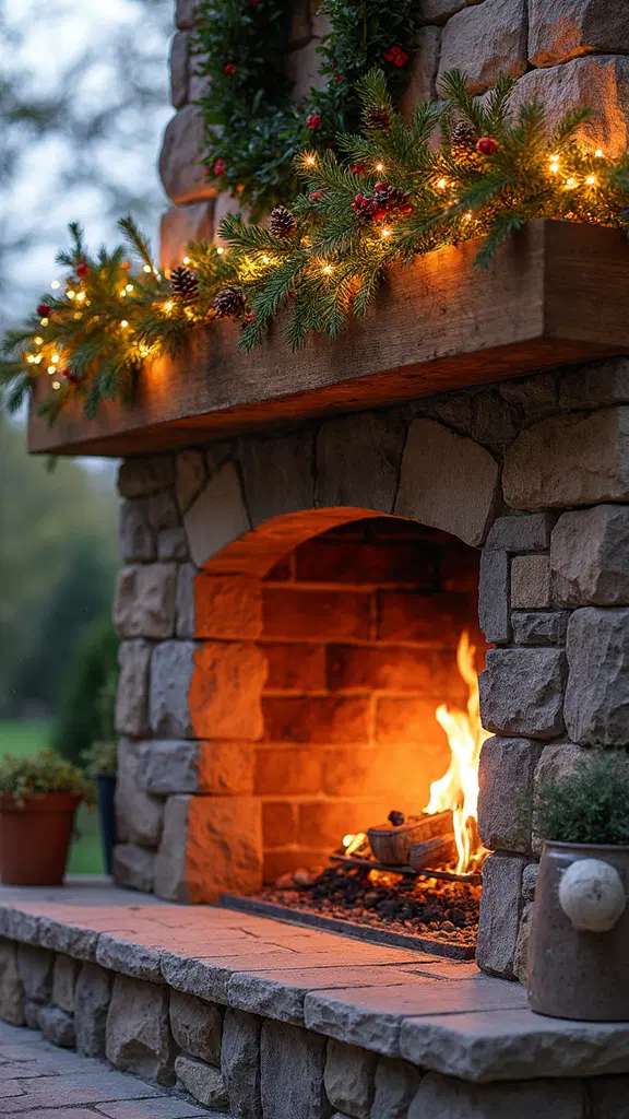 outdoor mantel layered greenery decoration