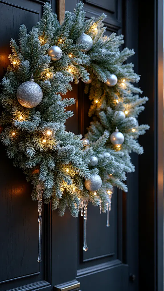 brightly lit winter wreath