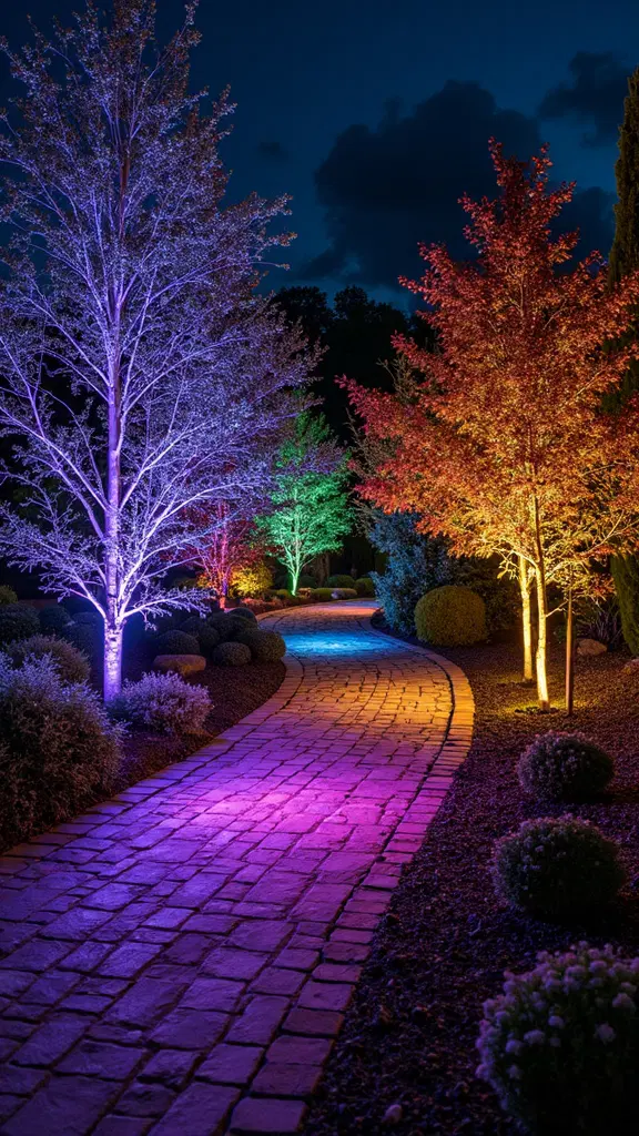 distinct color zone lighting in landscape