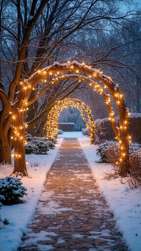 illuminated garden path at night
