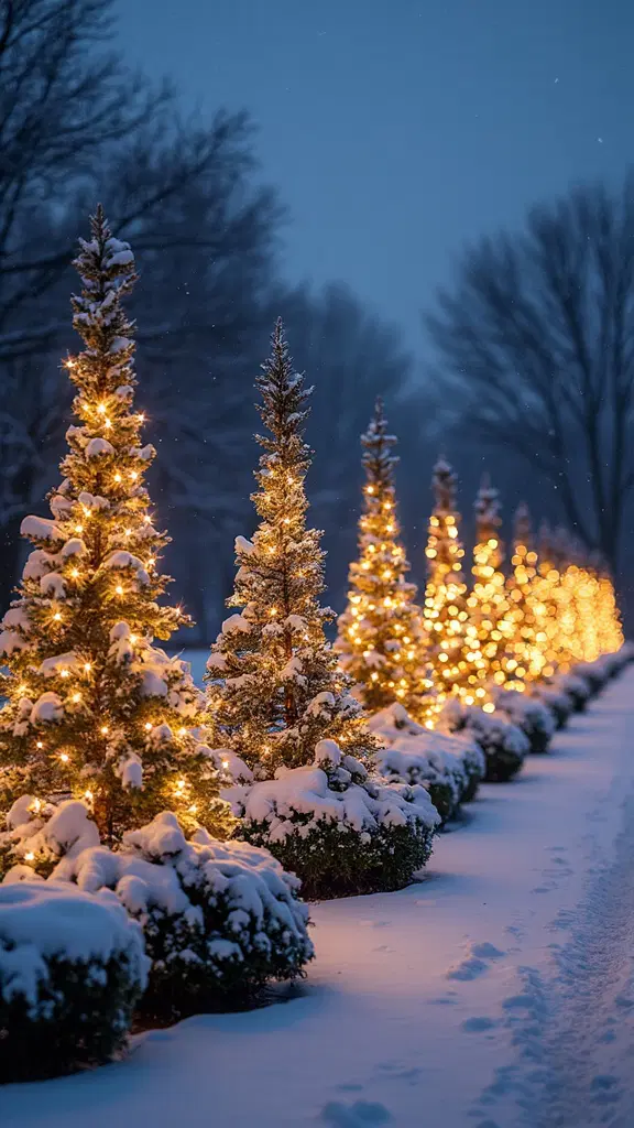 bushes illuminated with net lights