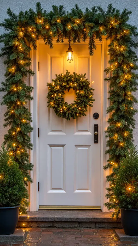 holiday wreath enhanced with white lights