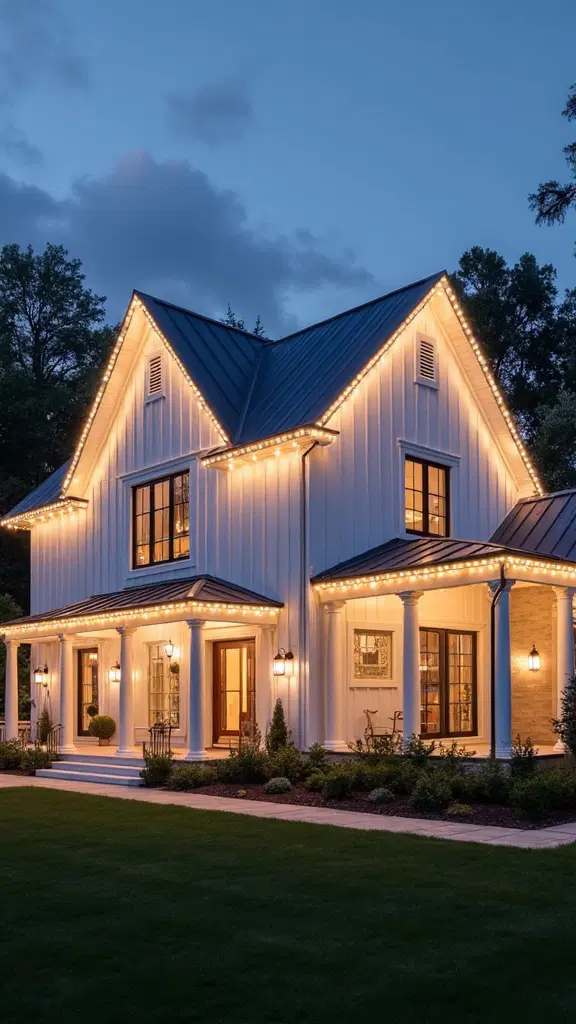 accentuated exterior architectural details with lights