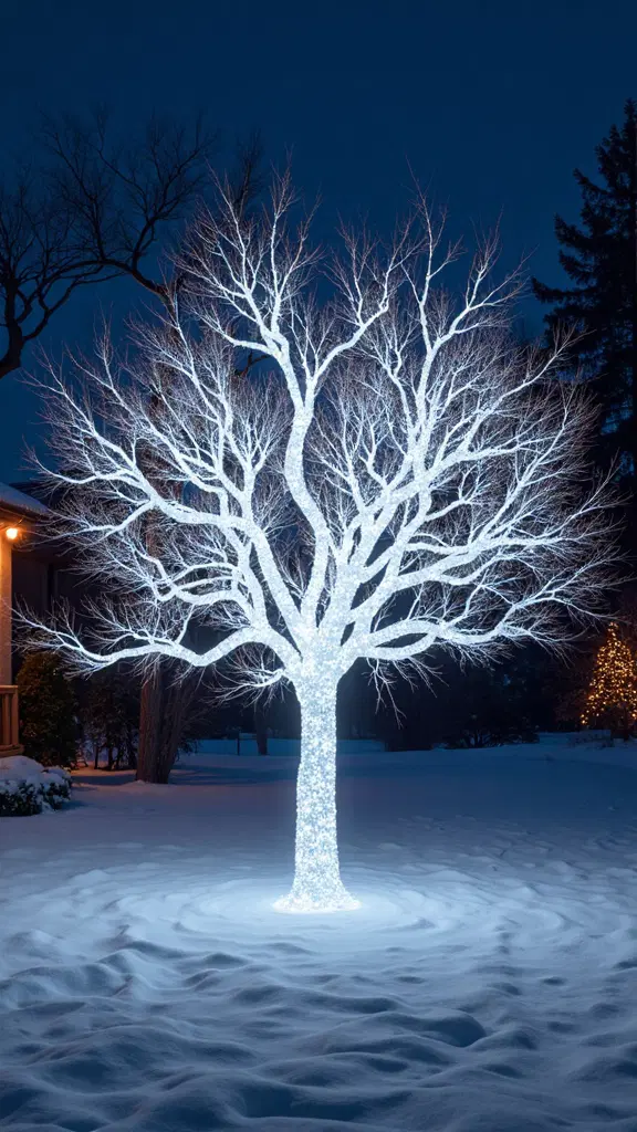 glowing outdoor branch sculptures
