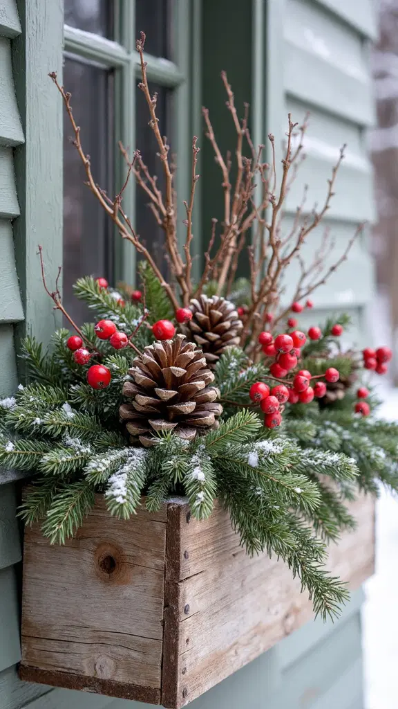 rustic pinecone and berry holiday arrangements