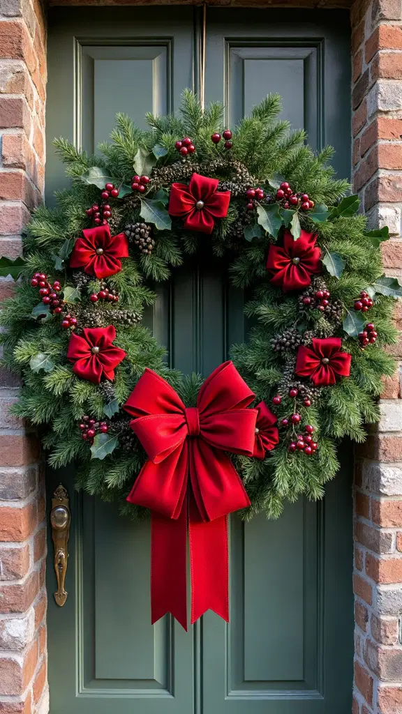 classic Christmas red velvet bows and holly