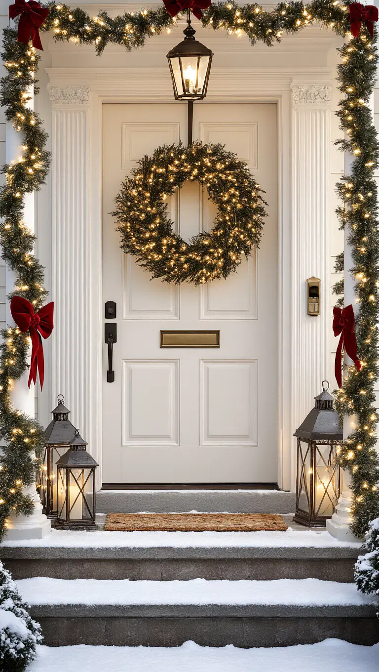 cozy holiday-themed front door entrance
