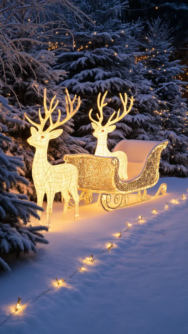 brightly lit outdoor holiday figurines