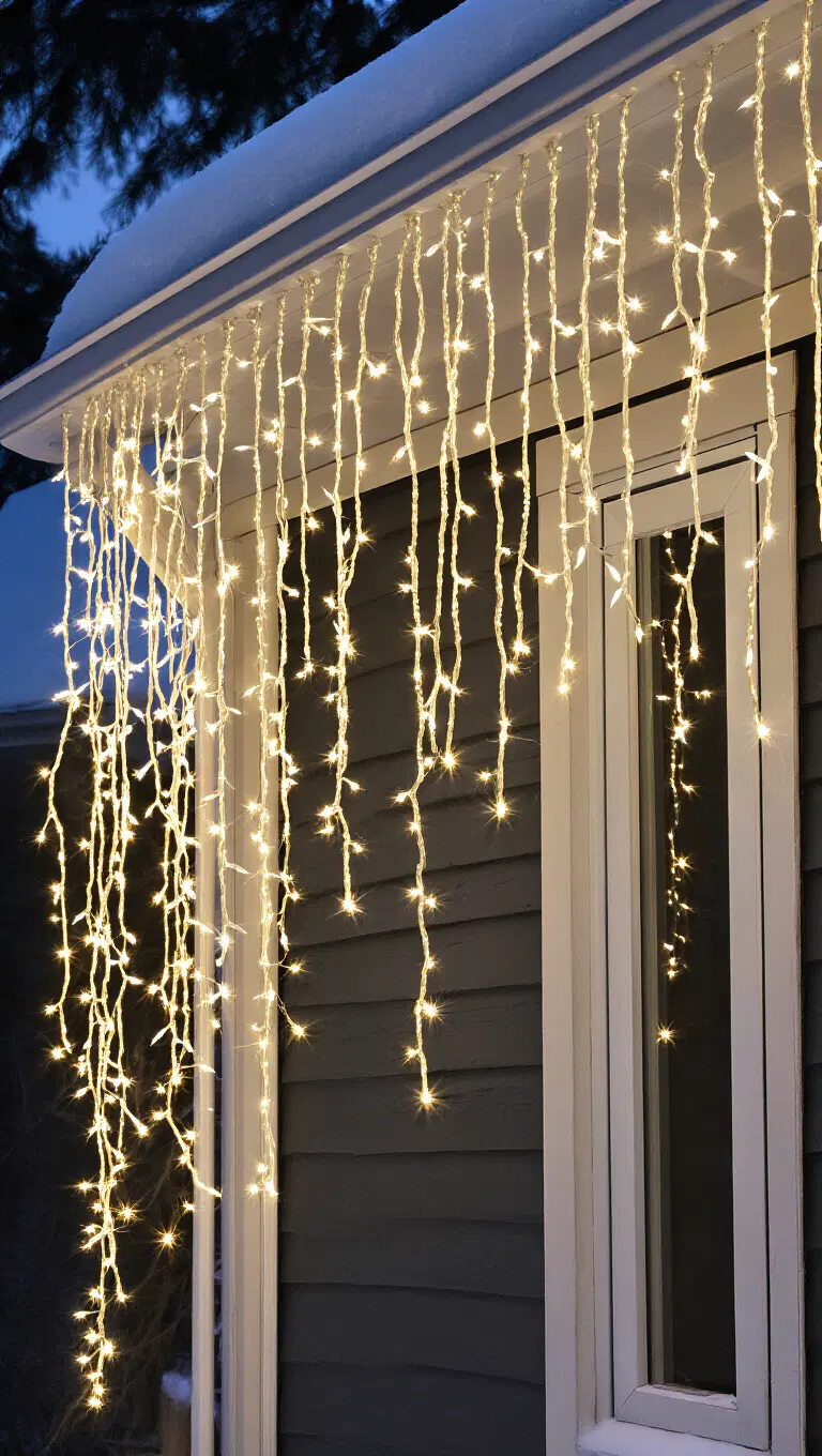 sparkling icicle light ornamentation outdoors